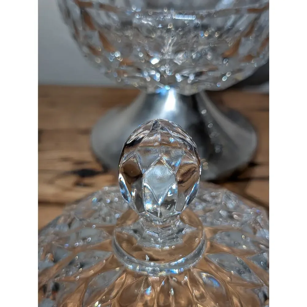 Vintage Wallace Silver Plate Pedestal Crystal Lidded Candy Dish USA Made - Picture 6 of 8